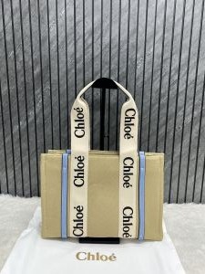 Chloe Blue Medium Canvas Woody Tote With Dust Cover