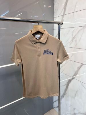 Lacost e Premium Imported Polo T shirt With 240 gsm interlock cotton lycra fabric and Emboss Branded Logo Beige 2174