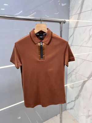 Hugo Bos s brown Premium Polo TShirt with 240 gsm interlock cotton lycra fabric with Emboss Logo 2516
