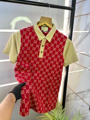 Sale Gucc i Red Monogram Print Imported Collar Neck T-shirt F1788