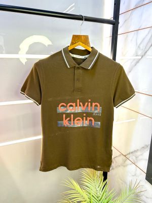Sale Calvin_Klein Olive Polo Neck Premium Collar T-shirt F1913-OLI