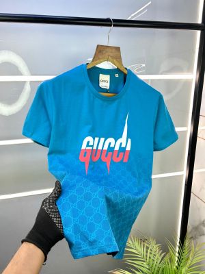 Sale Gucc i Blue Round Neck Monogram Printed Premium T-shirt F1777-BU