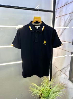 Us Polo Black Back Printed Collar Neck Premium T-shirt F2837-BL