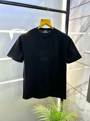 Emporio Arman_i Black Embossed Print Drop Shoulder Premium Round Neck T-shirt F2813-B2