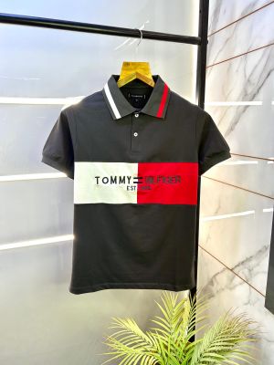 Tommy_Hilfiger Dark Grey Embroidery Print Premium Polo T-shirt F2836-DGY