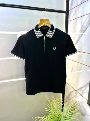 Fred Perry Black Zipper Polo Premium Collar Neck T-shirt F2872-BL