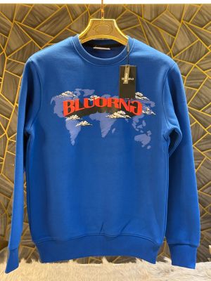Bluorng Royal Blue Embossed Logo Print Imported Sweatshirt (1942)