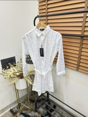 Dolc_e & Gabbana Imported Silk Fabric Self Monogram Print Premium Belted Dress For Women