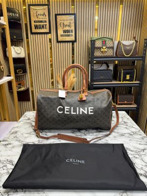 Celine Premium Quality Triomphe Canvas Duffle Travel Bag With Dust Bag (Brown)