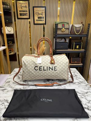 Celine Premium Quality Triomphe Canvas Duffle Travel Bag With Dust Bag (White Flower)