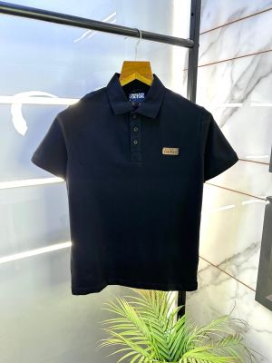 Versace Black Imported Metal Logo Collar Neck Premium Polo T-shirt F2638-BL