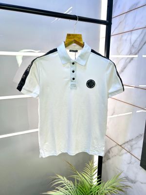 Balmai n Paris Metal Logo Imported Embossed Print White Collar Neck T-shirt F2832-WH