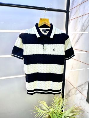 Ralph_Lauren Black Imported Knitted Polo Collar Neck T-shirt F2805-BL