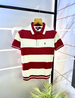 Ralph_Lauren Red Imported Knitted Polo Collar Neck T-shirt F2805-RE