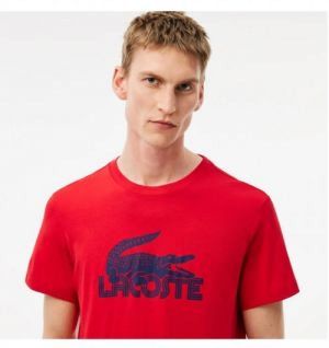 Lacost e TomatoRed Premium Imported 200 GSM Interlock Lycra Fabric Round Neck Printed Logo Tshirt 2663