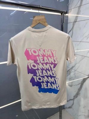 Tomm y Hilfige r Premium Imported Round Neck T Shirts Printed Design Beige 2363