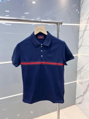 Gucc i Navy Blue Premium Polo T shirt With 240 gsm interlock cotton lycra fabric with Front Strip 2628