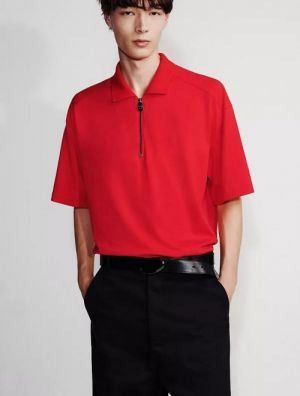 Calvin Klei n Red Premium Polo With 240gsm interlock cotton lycra fabric Back Patch Zip Style 2166