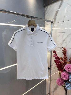Arman i Exchange White Premium Cotton Lycra Pique fabric Polo Tshirt with Shoulder Strip Design and Emboss Logo 3119