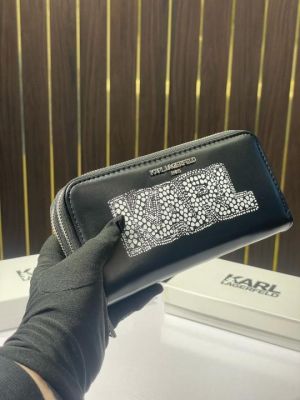 Karl lagerfeld double zipper ladies wallet with box(ks005 black)