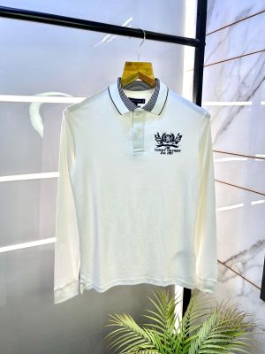 Tommy_Hilfiger White Polo Neck Full Sleeves Premium Collar T-shirt F2787-WH