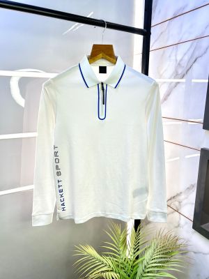 Hacket t White Polo Neck Full Sleeves Premium Collar T-shirt F2773-WH