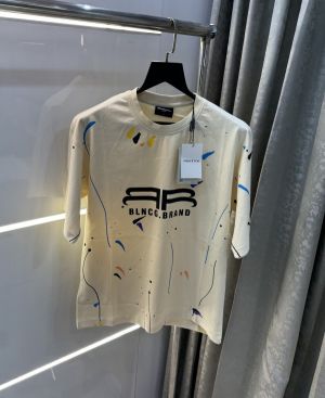 Balenciaga Cream Printed Designer Imported Oversized T-Shirt