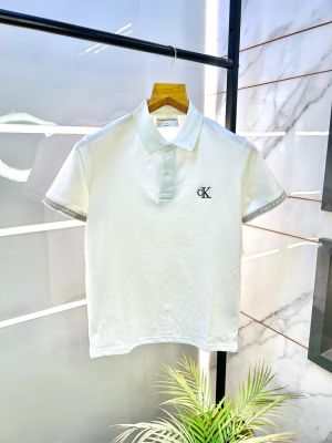 Calvin_Klein White Imported Collar Neck Premium Polo T-shirt F2652-WH