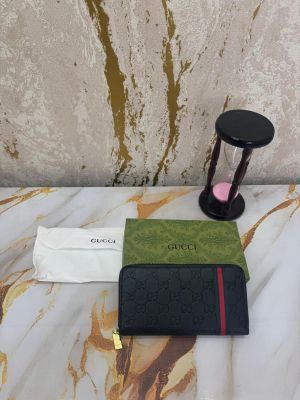 Gucc_i Gg Embossed Stripe Wallet With Box Dust Bag (60017-Black)
