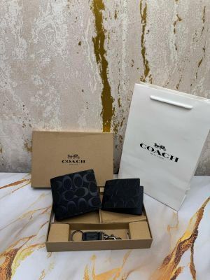 COAC_H WALLET COMBO WITH OG BOX AND CARRY BAG PREMIUM QUALITY BLACK EMBOSSED 