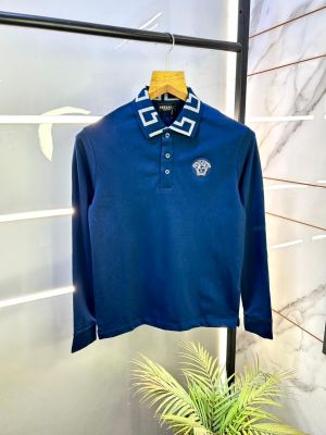 Versace Blue Polo Neck Full Sleeves Premium Collar T-shirt F3095-BU1