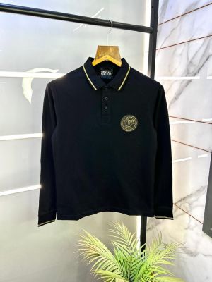 Versace Black Polo Neck Full Sleeves Premium Collar T-shirt F3095-B1