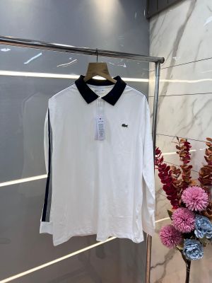 Lacost e White Premium Cotton Lycra Pique fabric Polo Tshirt with Shoulder Strip and Embroidered Logo 3121