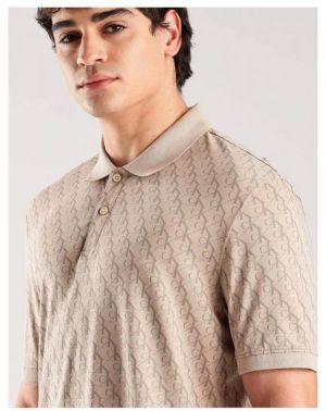 Calvin  Klein Beige Monogram Premium Polo T-Shirt