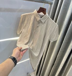 Gucc i Cream Monogram Print Imported Polo T-Shirt