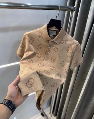 Gucc i Beige All Over Print Luxury Polo T-Shirt