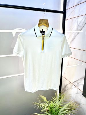 Boss x Porsche Edition White Zipper Collar Neck Premium Polo T-shirt F2914-WH