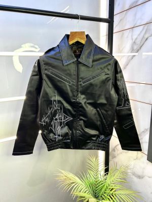 Louis_Vuitton Imported Super Premium Black Leather Zipper Jacket F3001