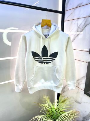 Adida s Imported White Printed Super Premium Hoodie F2975-W3