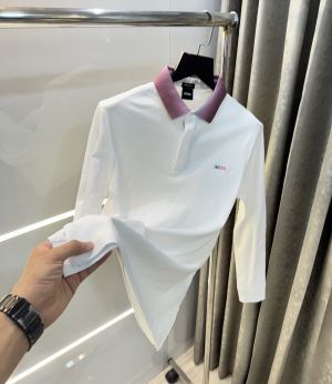 Hugo  Boss White Collar Look Premium Full Sleeve Polo T-Shirt