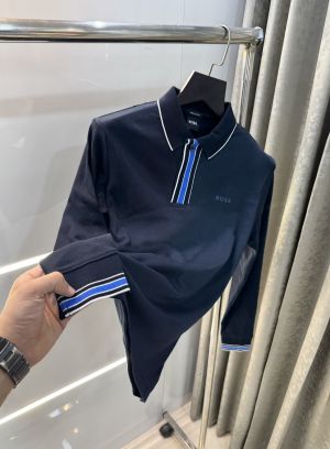 Hugo  Boss Navy Blue Logo Work Premium Full Sleeve Polo T-Shirt
