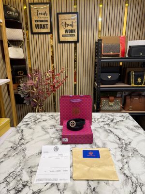 Tory Burc_h Black Leather Belt with Crystal-Studded Gold Logo Buckle Includes Box Dust Bag And Carry Bag (T16)