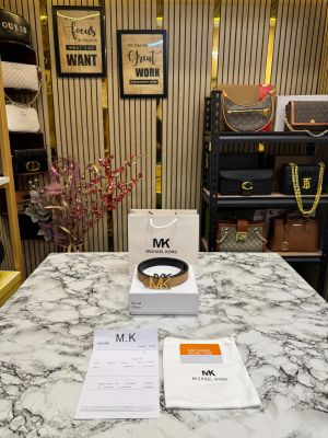 Michael_Kors Leather Belt with Gold MK Buckle Includes Box Dust Bag & Carry Bag (24-4 Apricot)