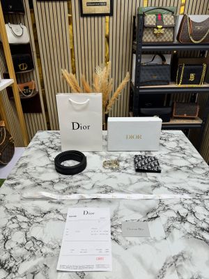 CHRISTIAN DIO_R PREMIUM CD BELT & WALLET COMBO WITH BOX DUST BAG CARRY BAG D65-1 BLACK