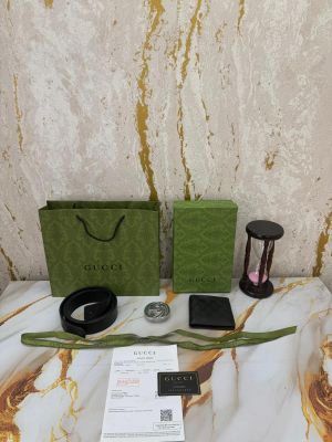 GUCC_I PREMIUM QUALITY BELT & WALLET COMBO WITH OG BOX DUST BAG CARRY BAG G64-2 BLACK  