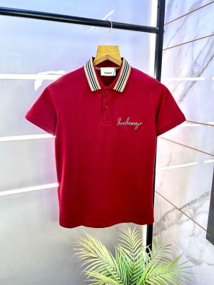 Burberr y Maroon Polo Neck Premium Collar T-shirt F2910-MA