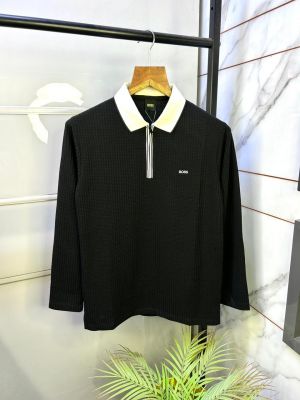 Boss Black Knitted Full Sleeves Premium Collar T-shirt F3111-BL