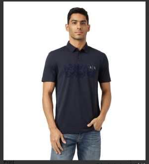 Arman i Exchange Navy Premium Cotton Lycra Pique fabric Polo Tshirt with Front Design and Emboss Logo 3157