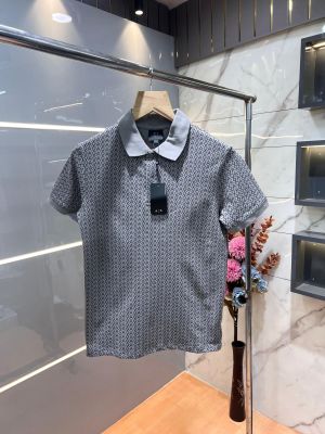 Arman i Exchange Grey Premium Cotton Lycra Pique fabric Polo Tshirt with Allover Monogram Printed 3161