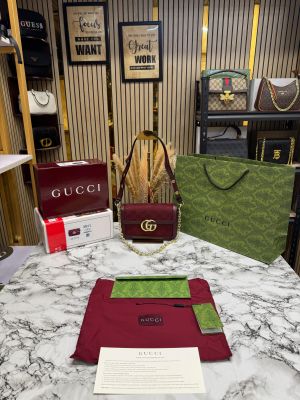 GUCC_I GG CANVAS JACQUARD SHOULDER BAG WITH DOUBLE OG BOX AND DUST BAG INCLUDES CARRY BAG (46377-RED)